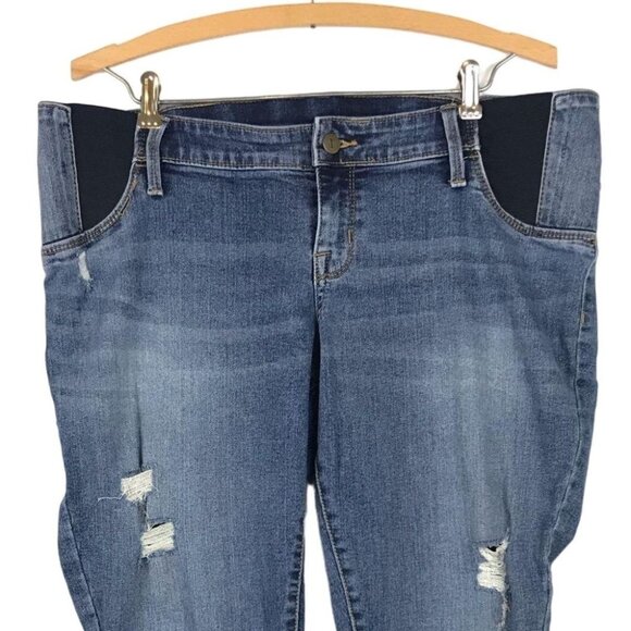 Isabel Maternity 12 Skinny Distressed Blue Jeans Distressed Cuffed Side Panel - Picture 4 of 12